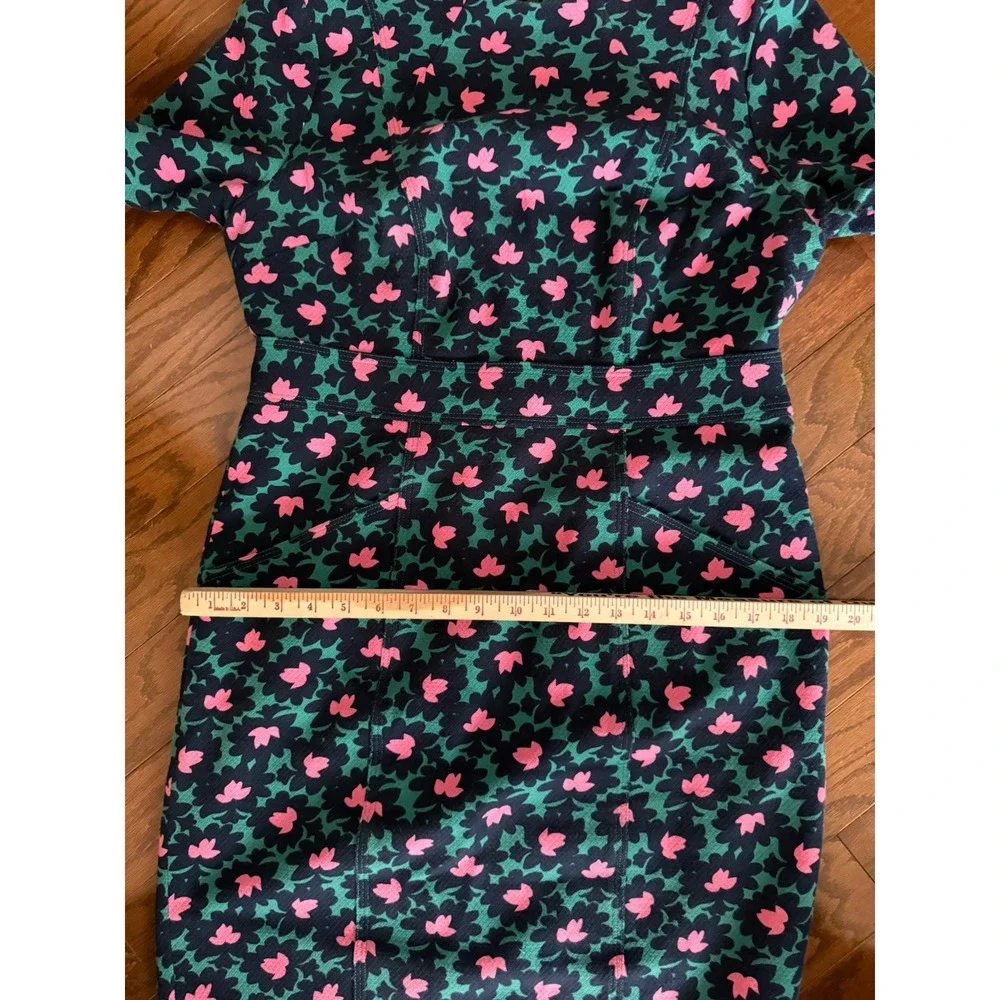 Boden Louise Textured Forest Bloom Midi‎ Sheath Dress Pockets Size 10 Green Pink - Picture 12 of 13